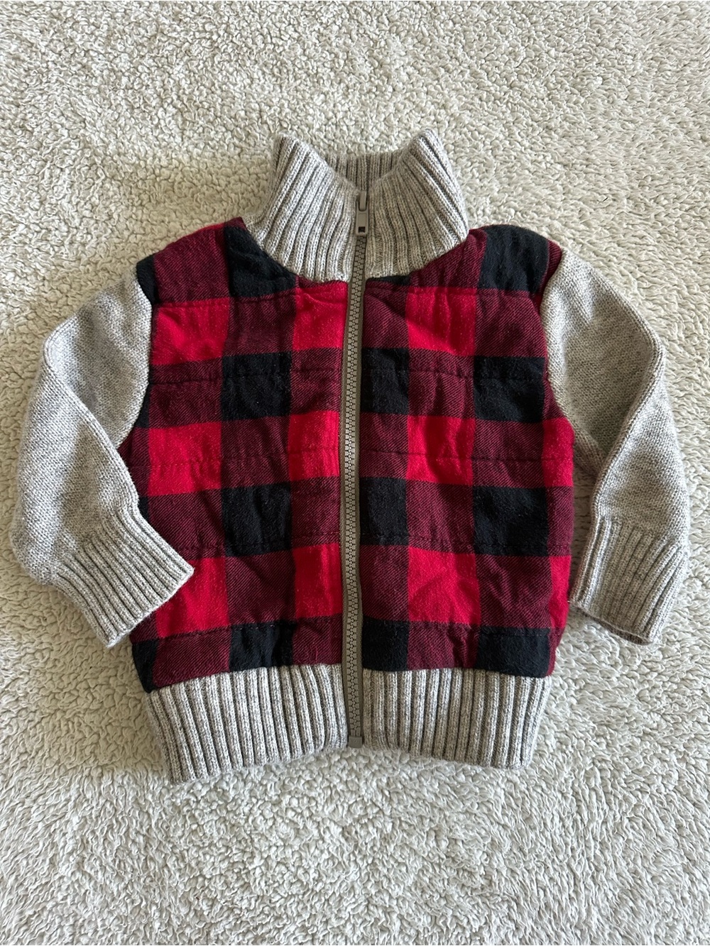 🦋Thick Red/Black Buffalo Plaid Zip Sweater